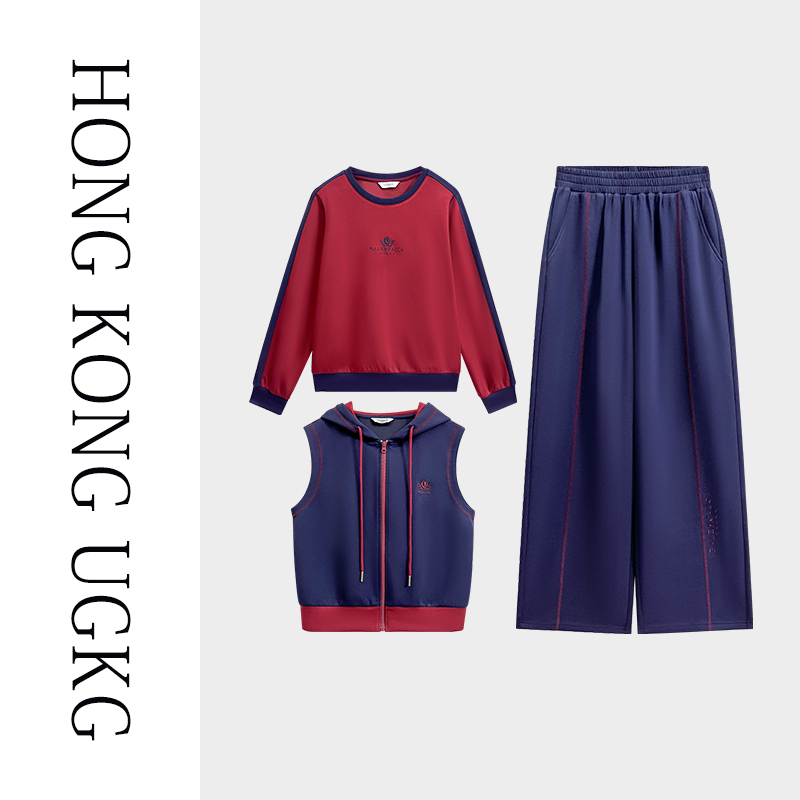 香港UGKG马甲卫衣休闲时尚运动三件套装-73243ZH005