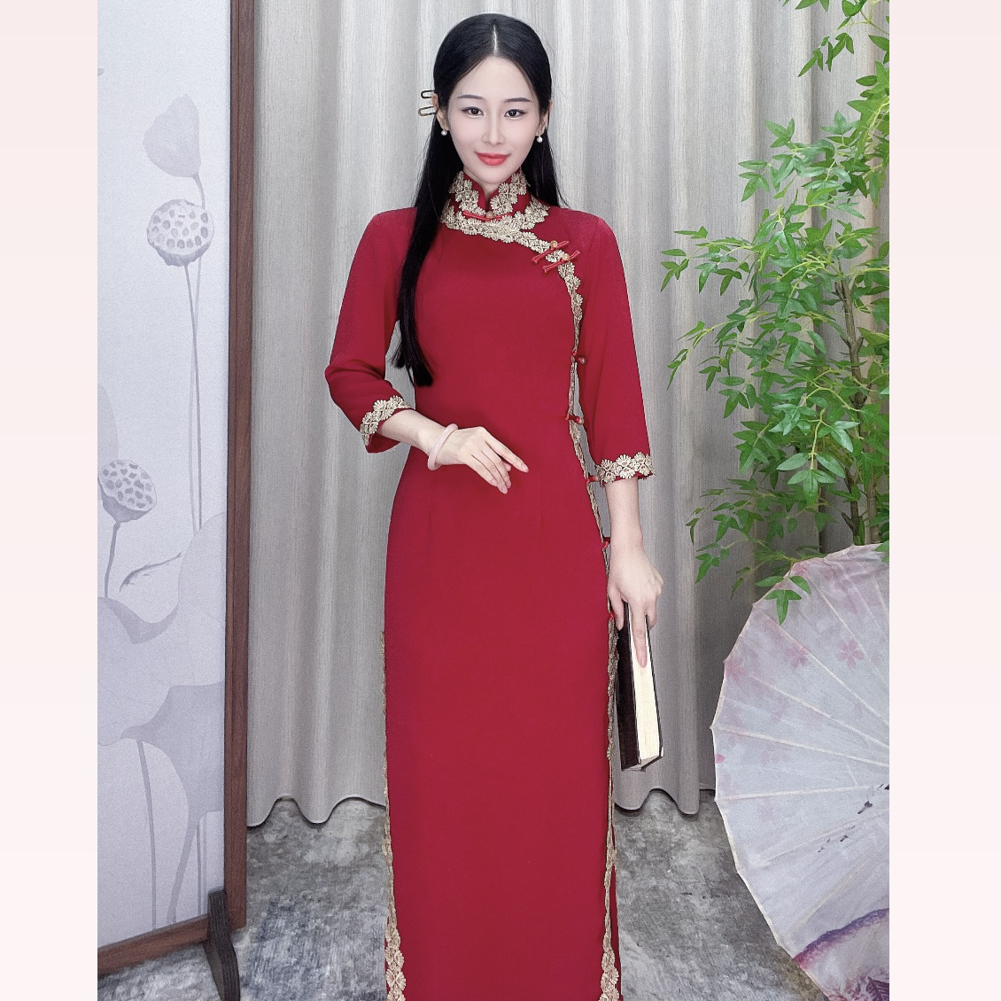 【心懂旗袍--婉容】M-4XL 三个颜色，长款气质侧八扣旗袍