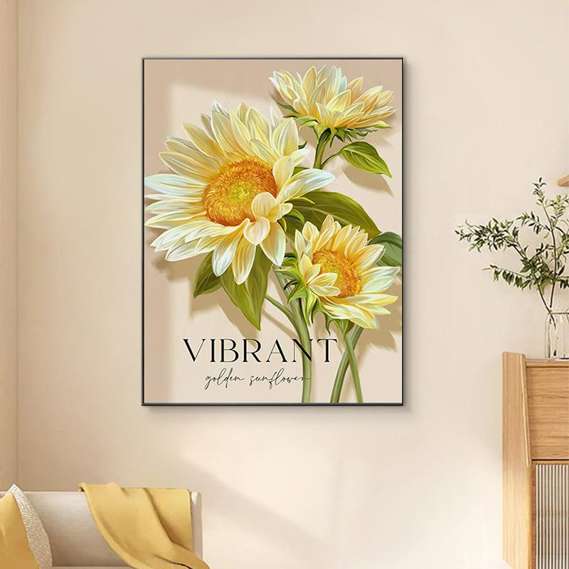 客厅装饰画沙发背景墙挂画玄关肌理画大幅落地画挂画向日葵6080