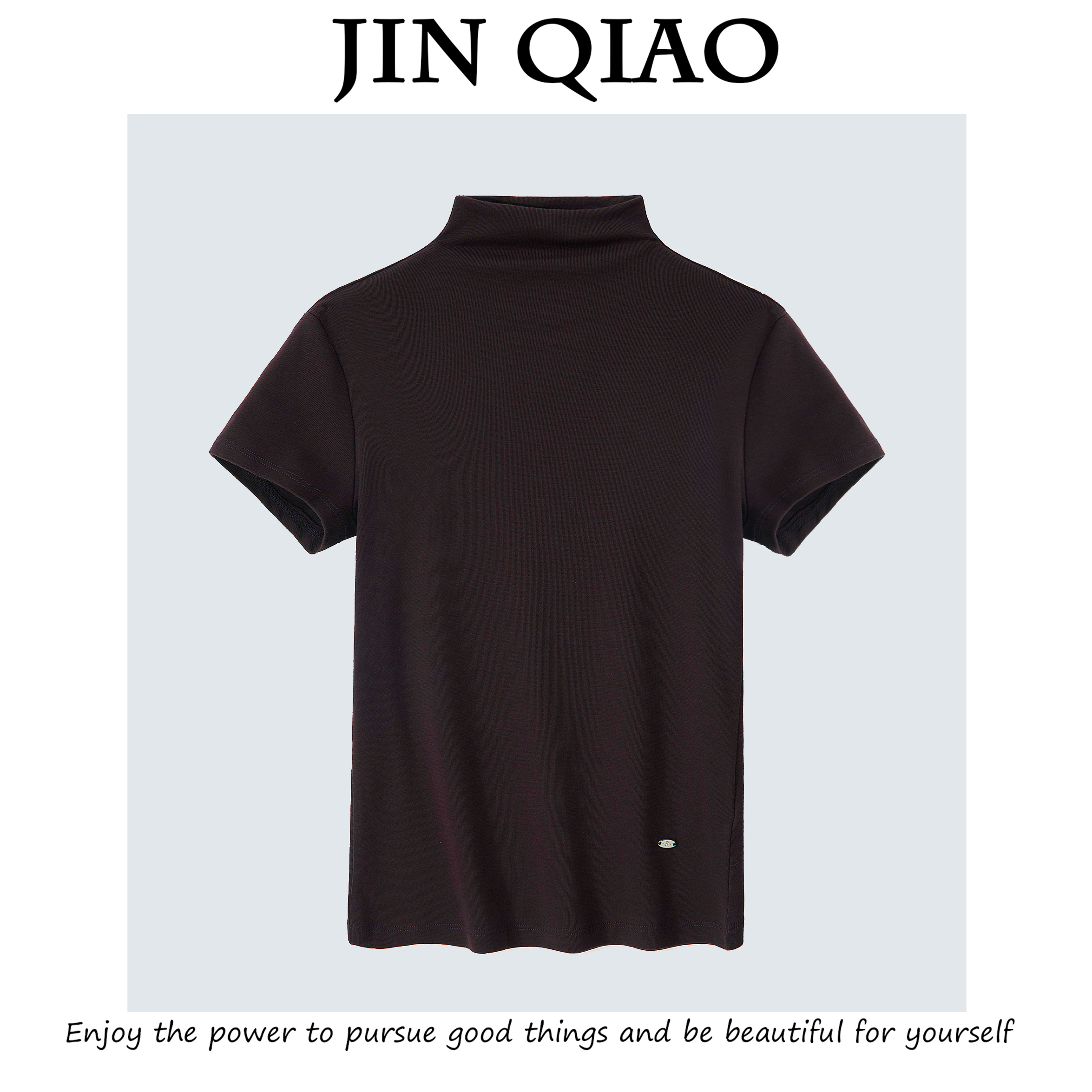 JIN QIAO【维密】早秋半高领净版百搭短袖T恤打底上衣#5528