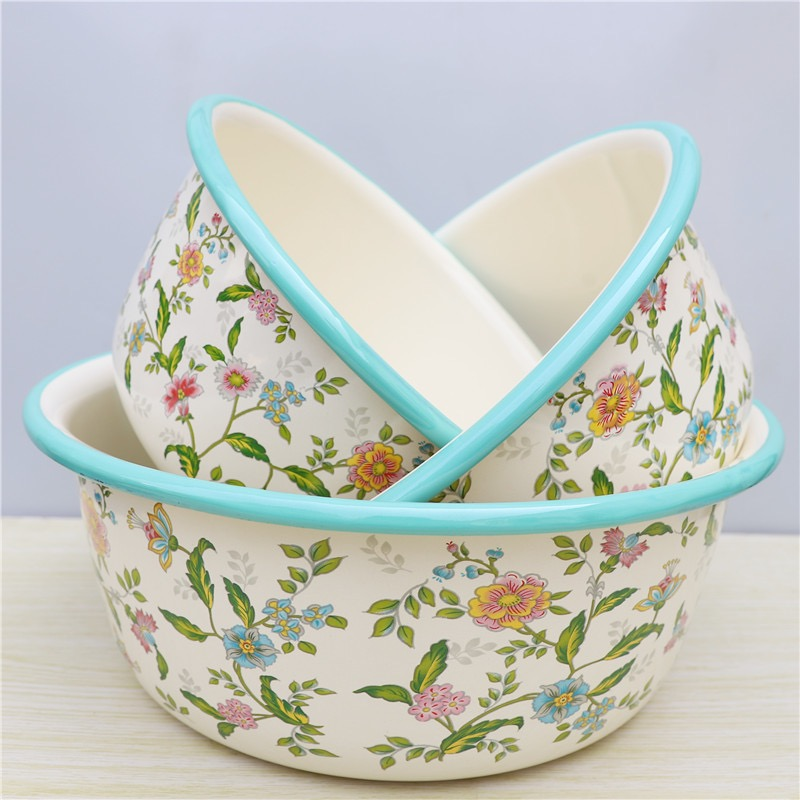 特厚卷边搪瓷珐琅盆三件套芳香揉面不沾盆可明火电磁炉加热