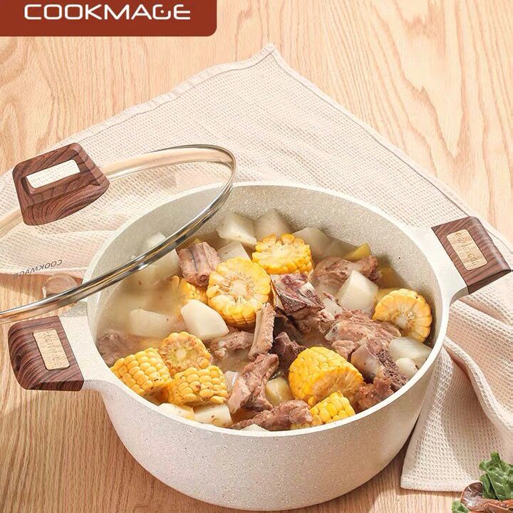 麦饭石煲汤锅家用电磁炉燃气灶通用双耳炖锅不粘锅煮锅