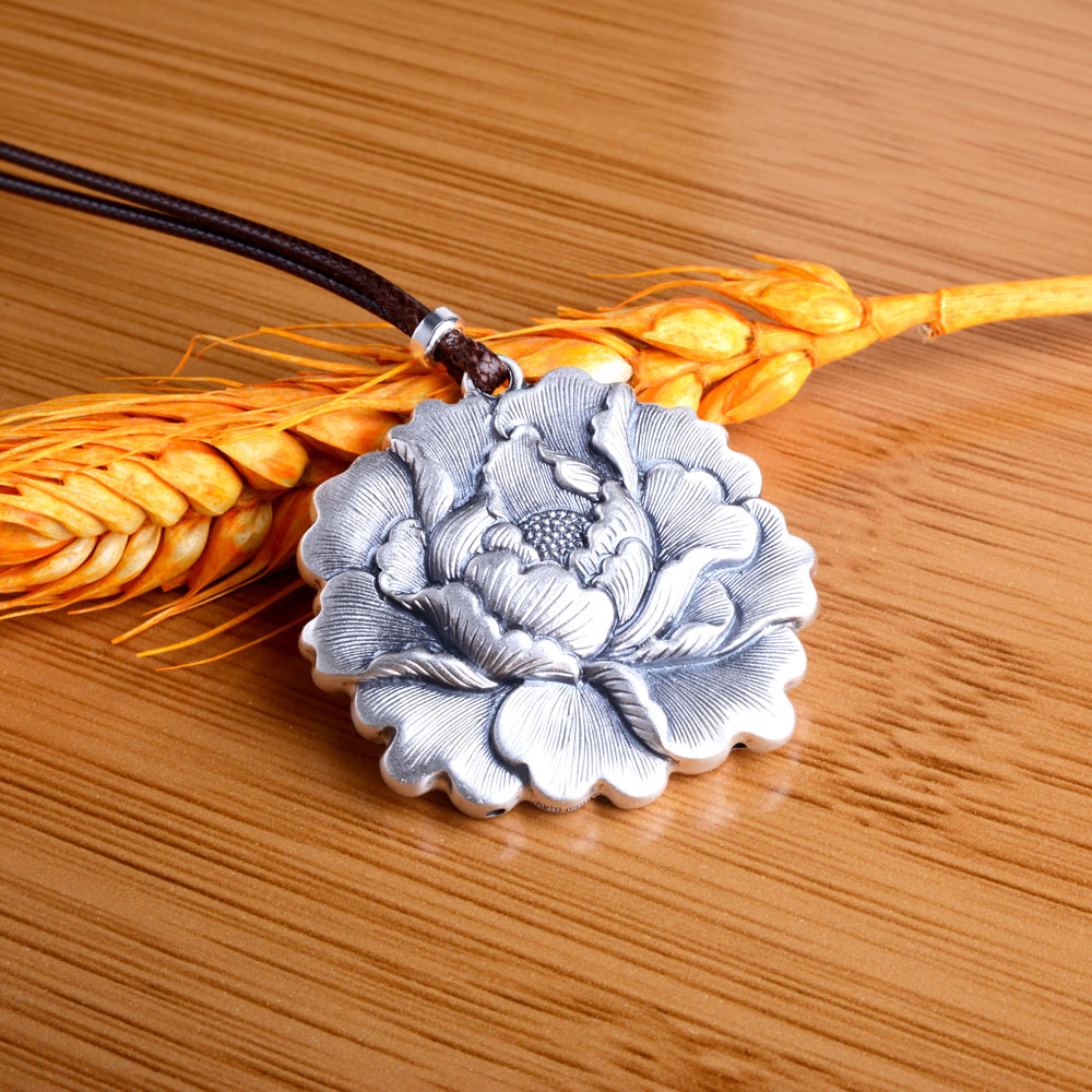 吊坠足银 《立体牡丹》吊坠 足银999女士毛衣链吊坠（约17.5克）