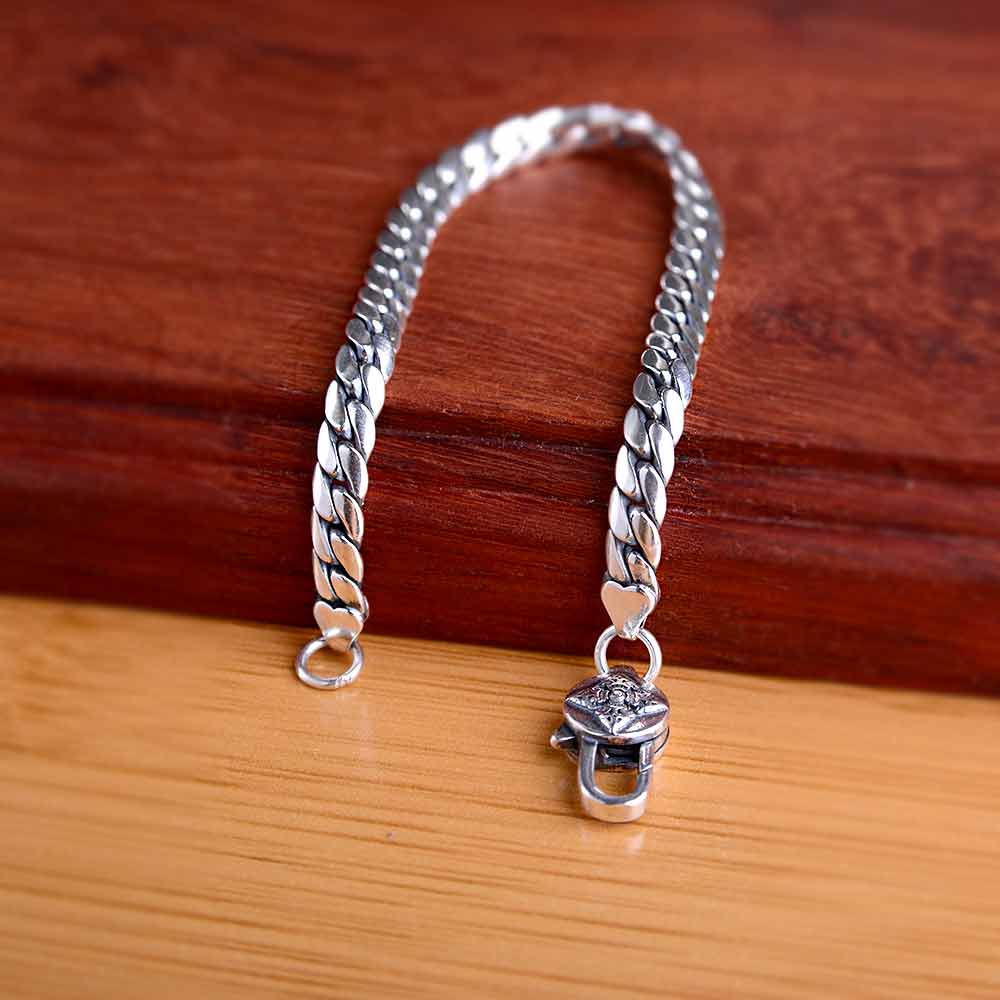 925银手链 《金刚杵古巴手链》S925银男士古巴手链