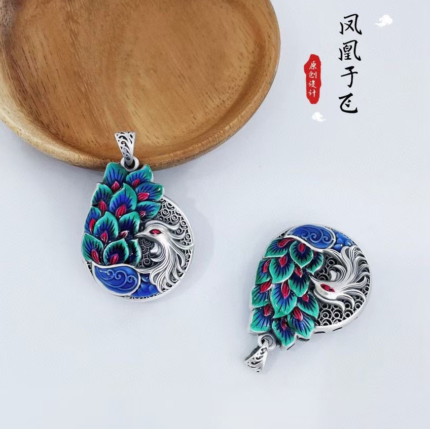 吊坠足银 《凤凰于飞》吊坠 足银999女士毛衣链吊坠