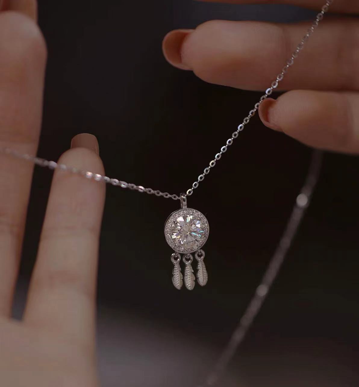 吊坠925银莫桑石 【捕梦网1k】高品质气质时尚轻奢简约百搭镶嵌满钻