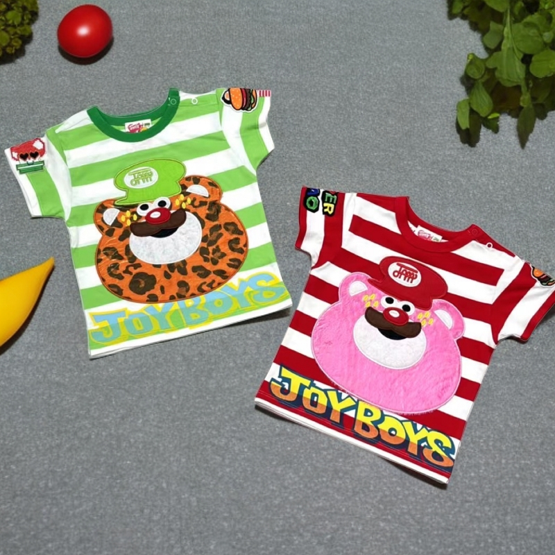 高定款日系儿童立体纯棉卡通条纹夏季短袖T恤男女宝宝可爱上衣