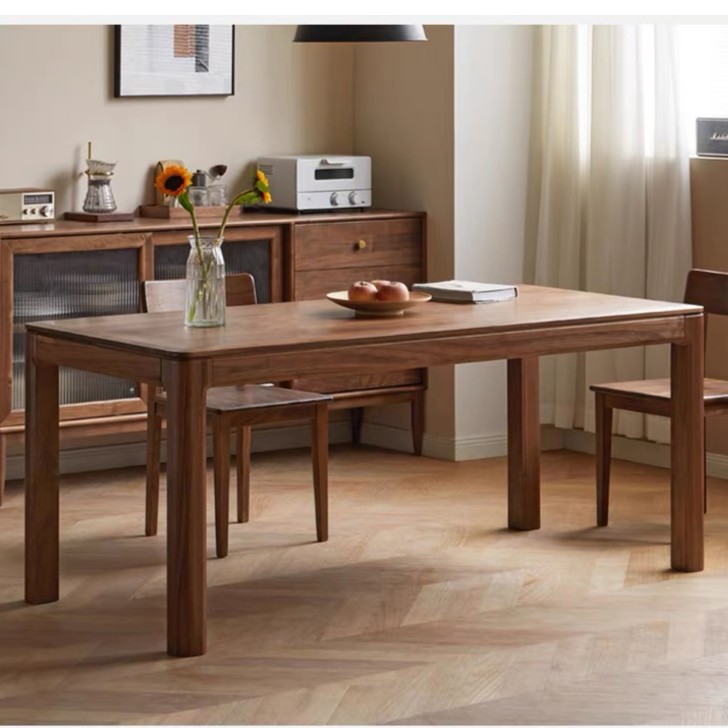 实木餐桌黑胡桃木长方形饭桌餐厅家具洽谈桌桌子吃饭家大板桌粗腿