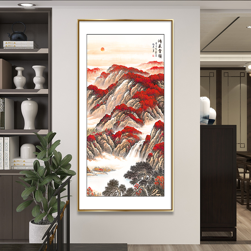 鸿运当头入户门走廊客厅挂画新中式玄关装饰画背景墙壁画现代轻奢