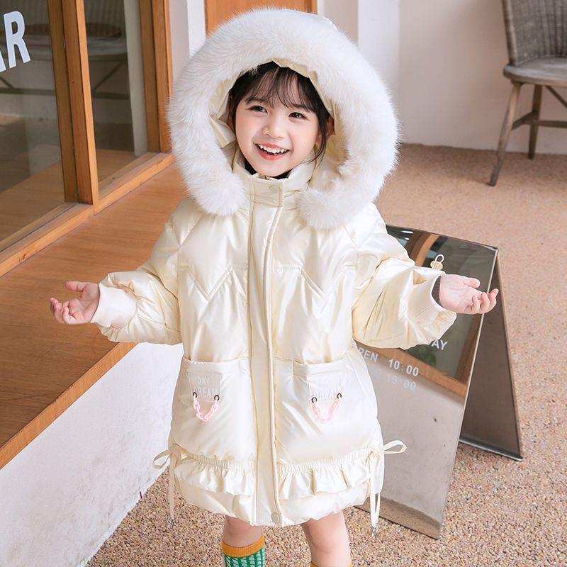 ABC正品2023冬季新款羽绒服女童中长款韩版亮面免洗加厚外套童