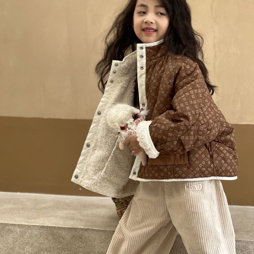 女童毛毛衣外套2023秋装新款儿童秋冬款加厚棉衣毛两面穿上衣外套