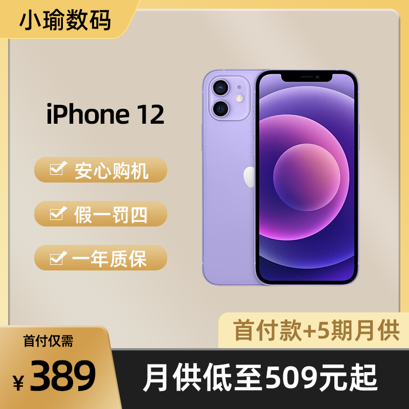 95新 Apple/苹果 原装 正品 iPhone 12 紫色 5G全网通双卡 备用机