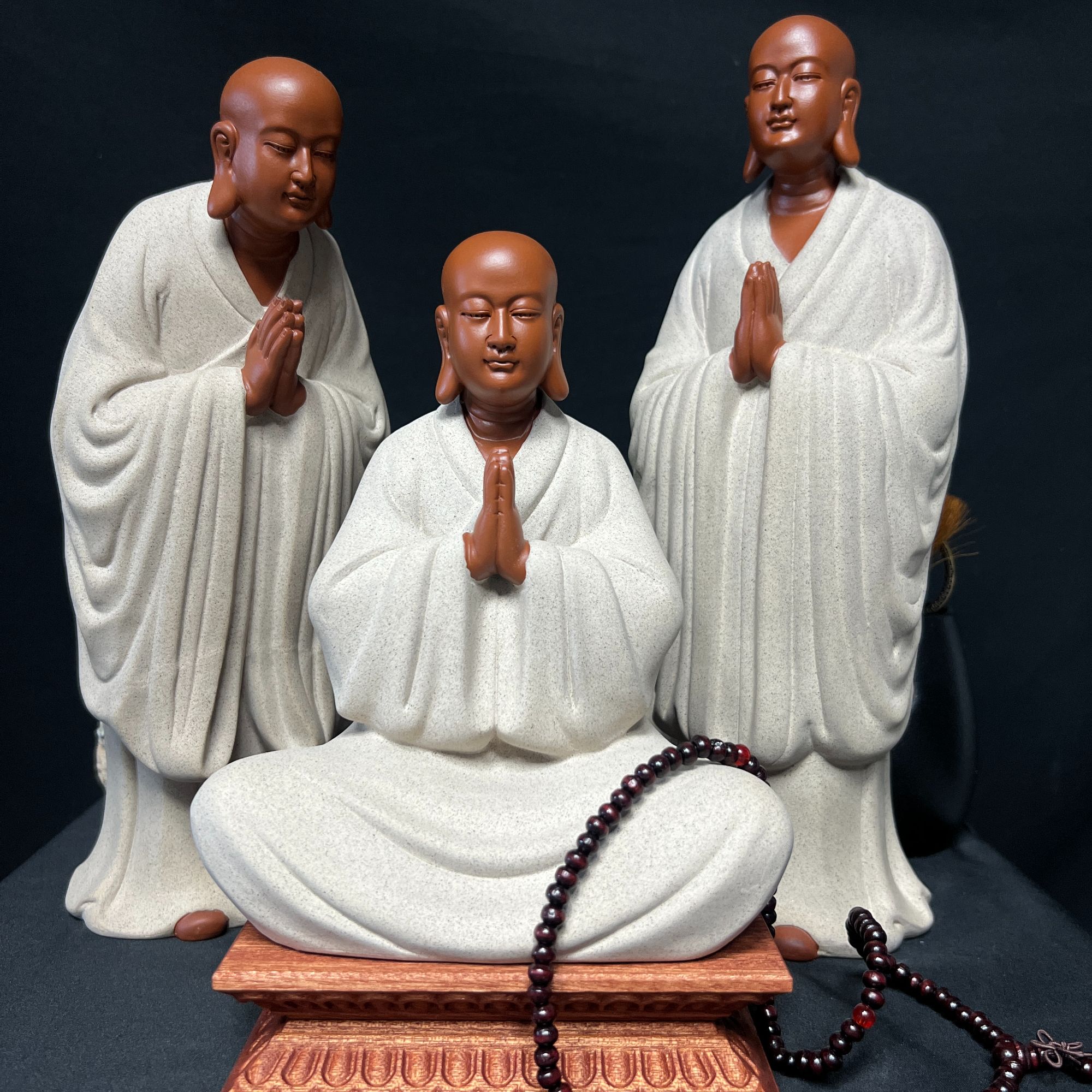 紫砂礼佛大和尚套茶台玄关架子摆件