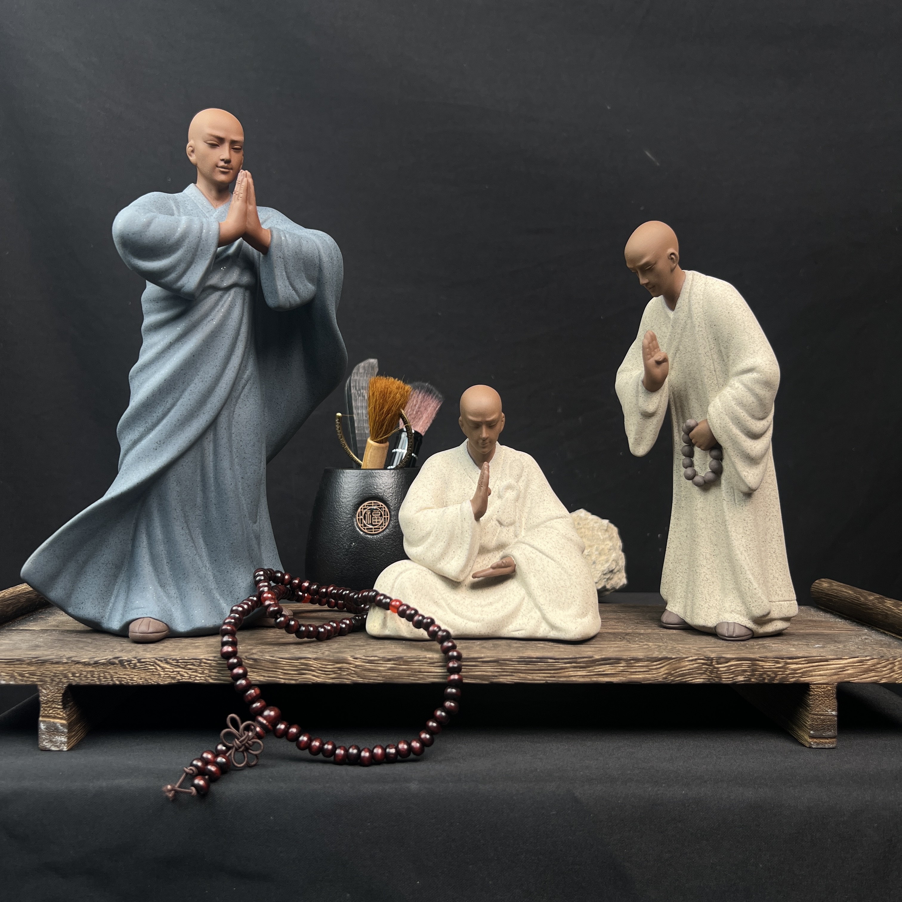 紫砂无心和尚套装茶台玄关架子摆件