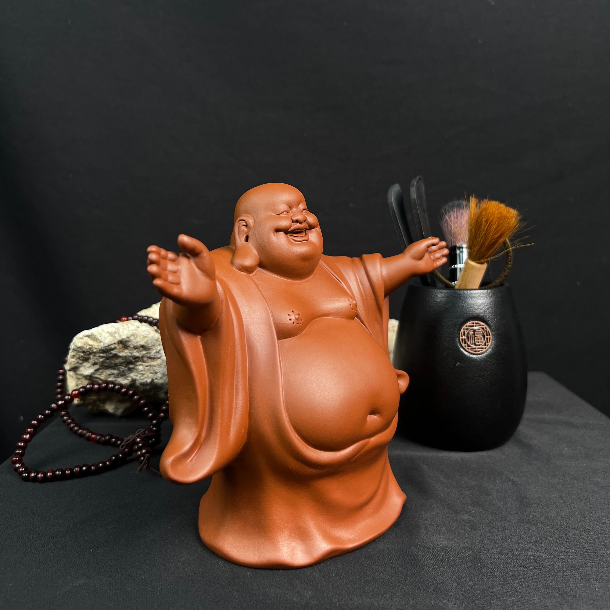 紫砂朱泥双手弥勒佛茶台玄关架子摆件