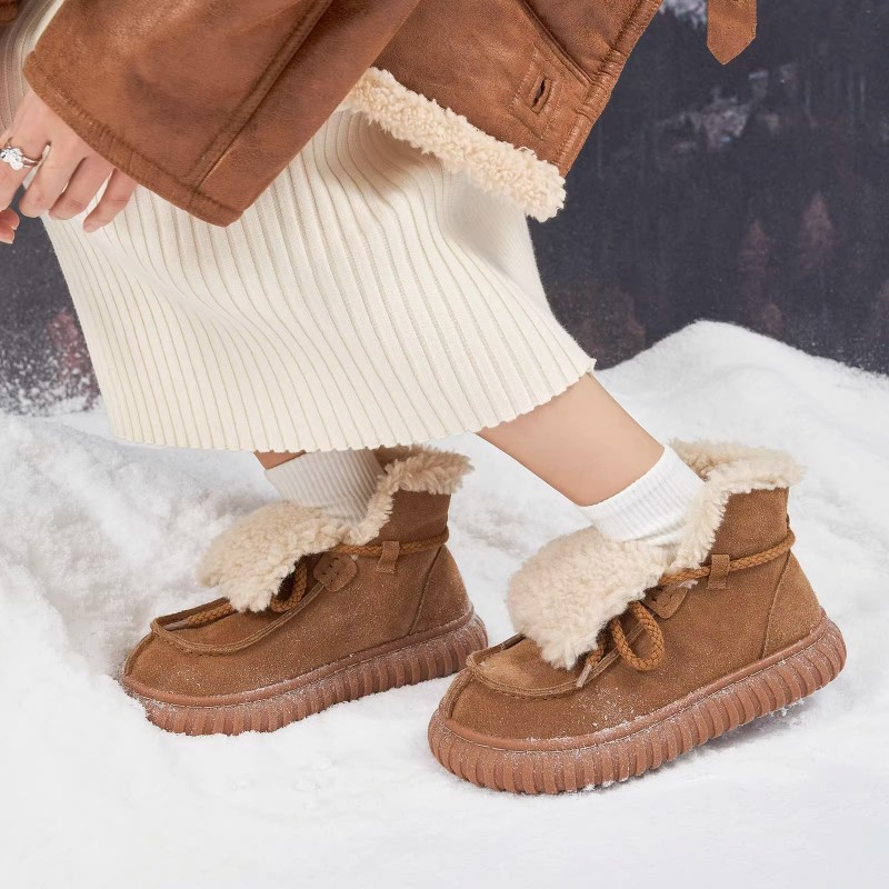 时尚新款厚底加绒雪地靴女冬季圆头系带大棉鞋保暖加厚秋冬雪地靴