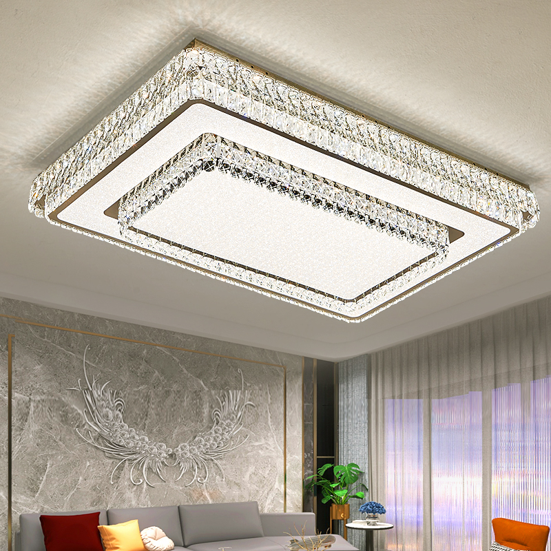 2022轻奢三层大厅长方形客厅主灯led水晶吸顶灯智能现代简约