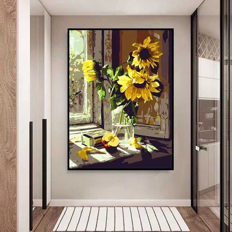唯美向日葵 数字油画diy解压手绘涂色客厅玄关丙烯油彩装饰挂画
