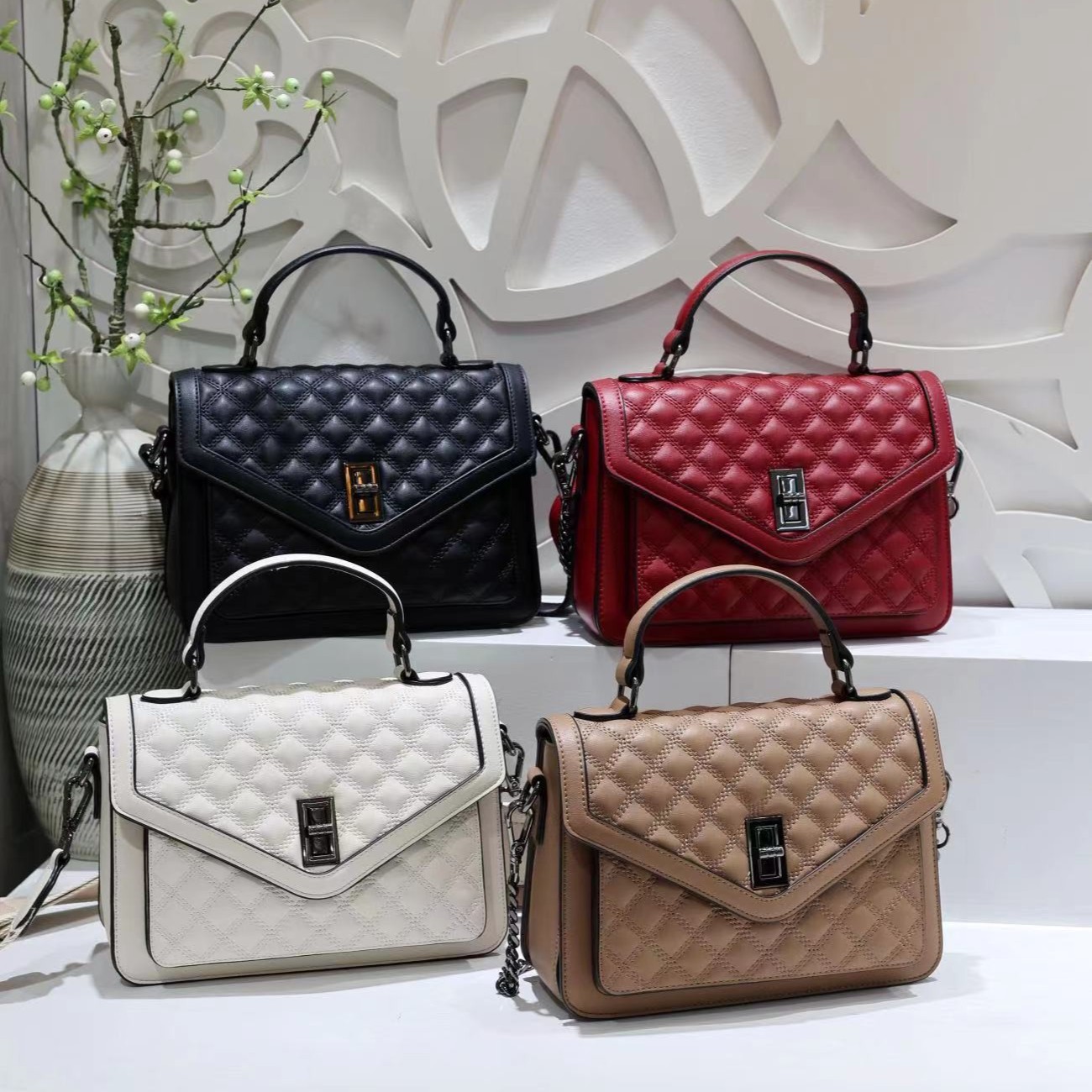 艾妃严选2025 新款经典百搭通用单肩斜挎菱格包9265-8小香风肩包