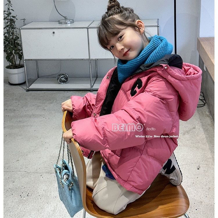 儿童羽绒服女童男童新款洋气连帽加厚韩版90白鸭绒面包服短款外套