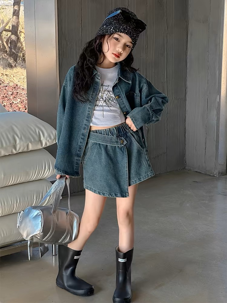 女童韩版时尚秋装秋冬儿童牛仔洋气休闲百搭宽松中大童女童汉服