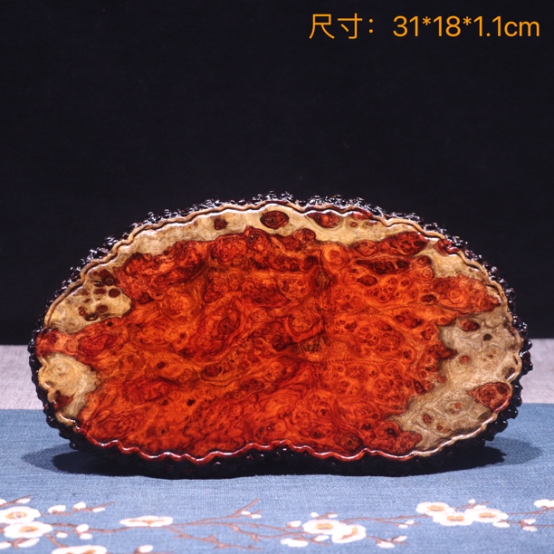 缅甸花梨干泡台双色茶盘瘿木瘤疤手工雕刻茶具茶道壶承杯垫托盘