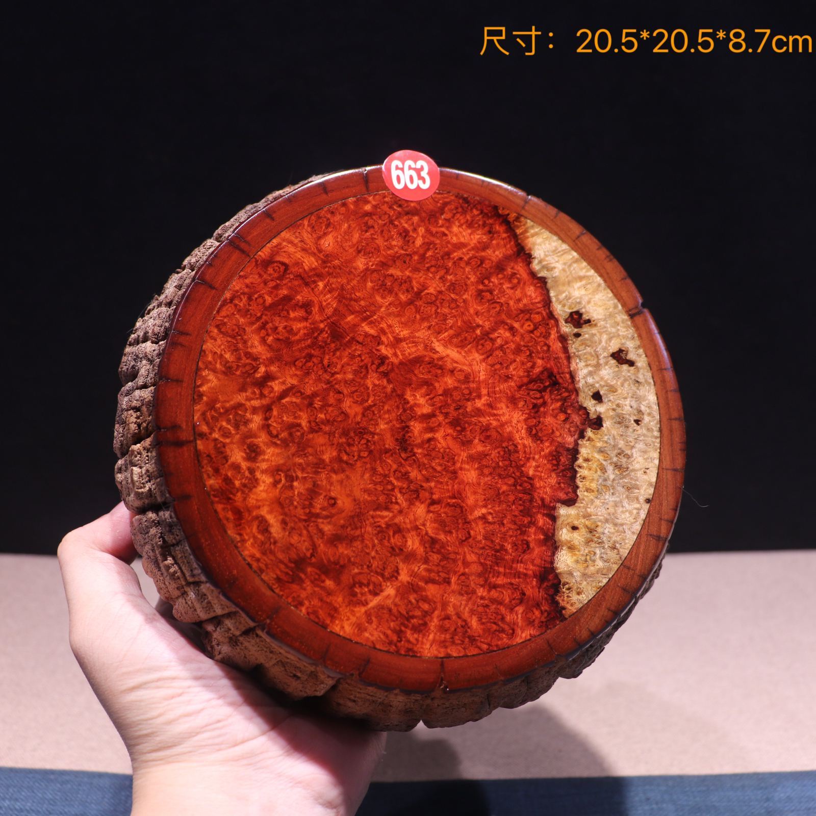 缅甸花梨车轱辘壶承瘿木瘤疤底座双色花架茶托壶垫马车轴-663号