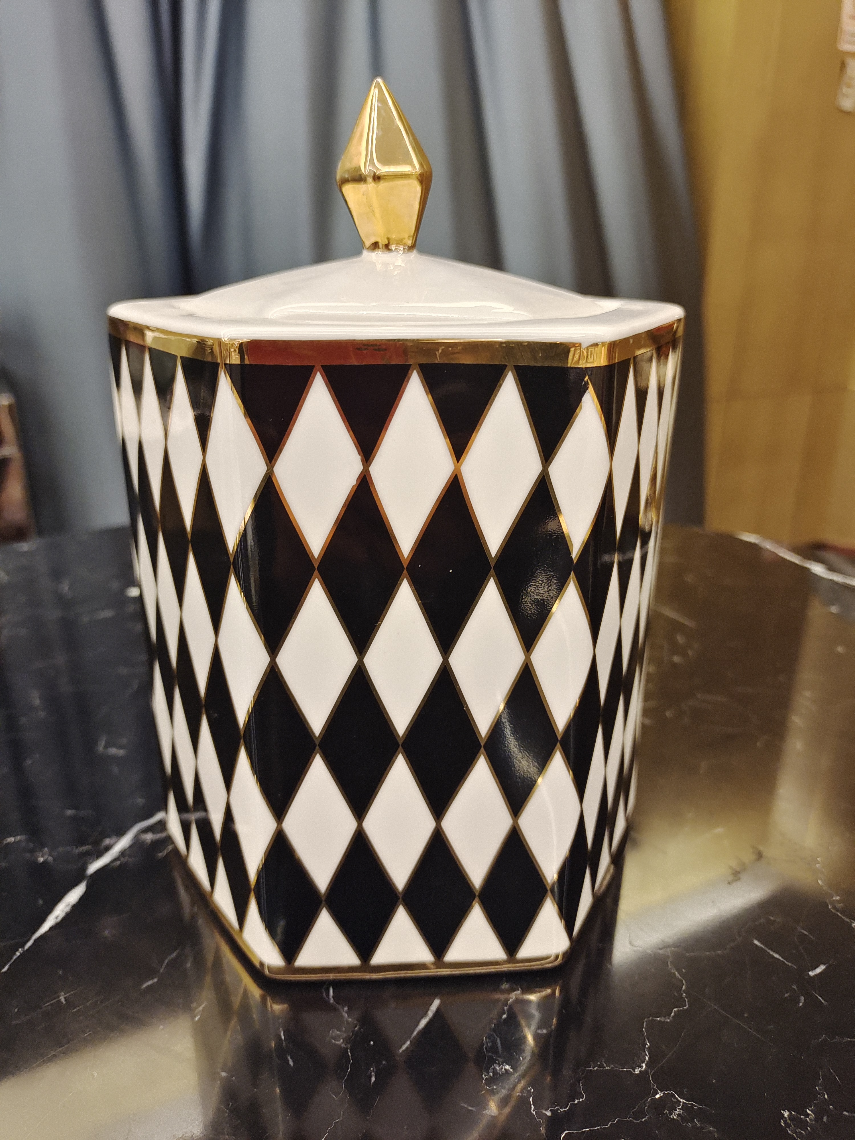 新古典黑白菱形格罐子，糖罐，食品罐收纳简约