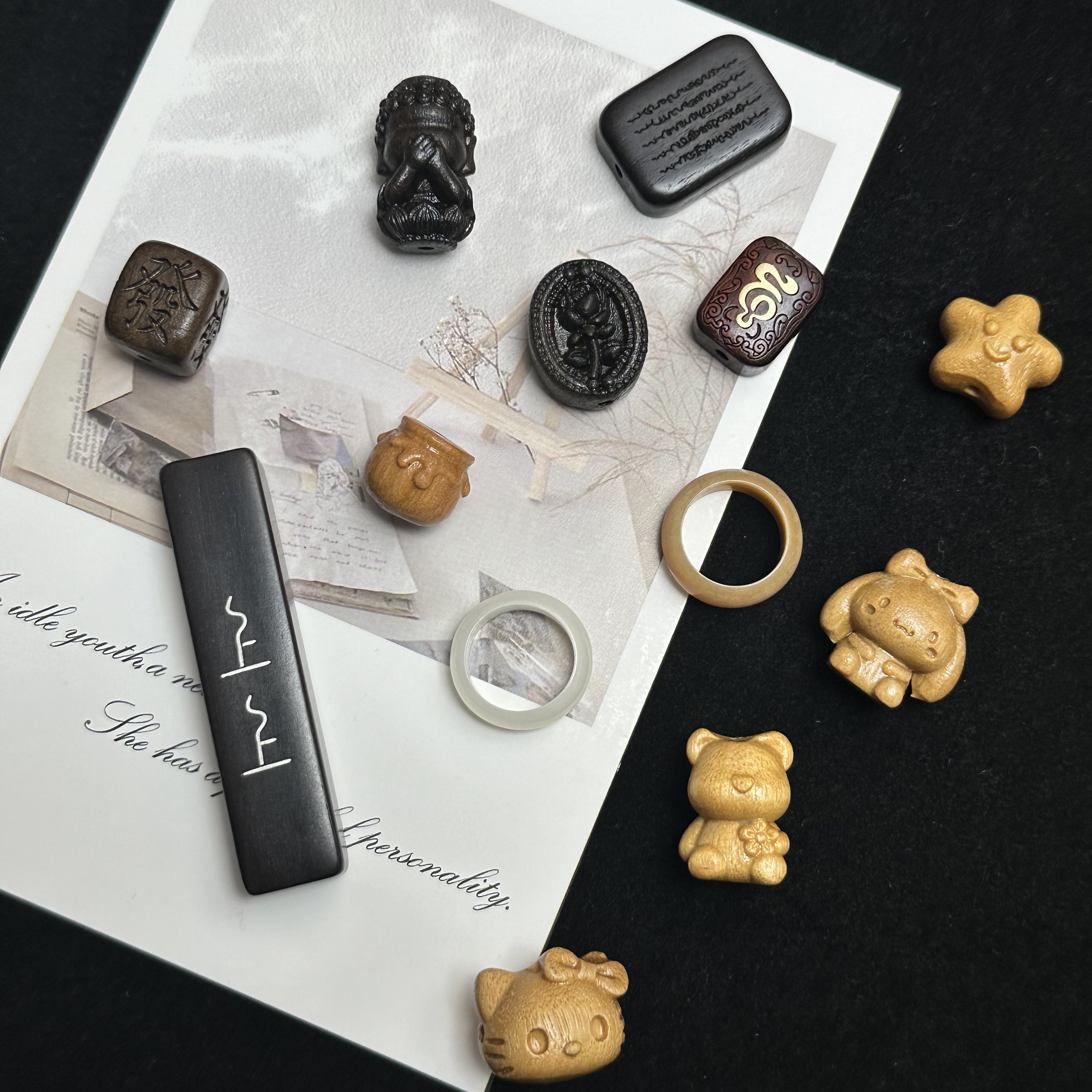 木质diy雕刻饰品配件文玩散件中式古风手串项链手机链钥匙链配饰