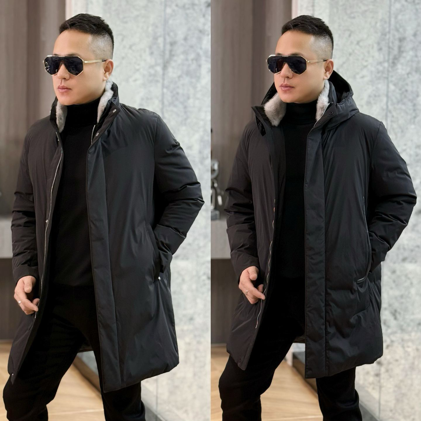 孙先生｜高定款鹅绒服男款中长款水貂领可拆卸帽鹅绒羽绒服 99200