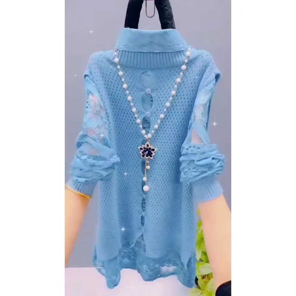 短款针织马甲+蕾丝衫分体两件套23年秋新款洋气减龄女士针织衫潮