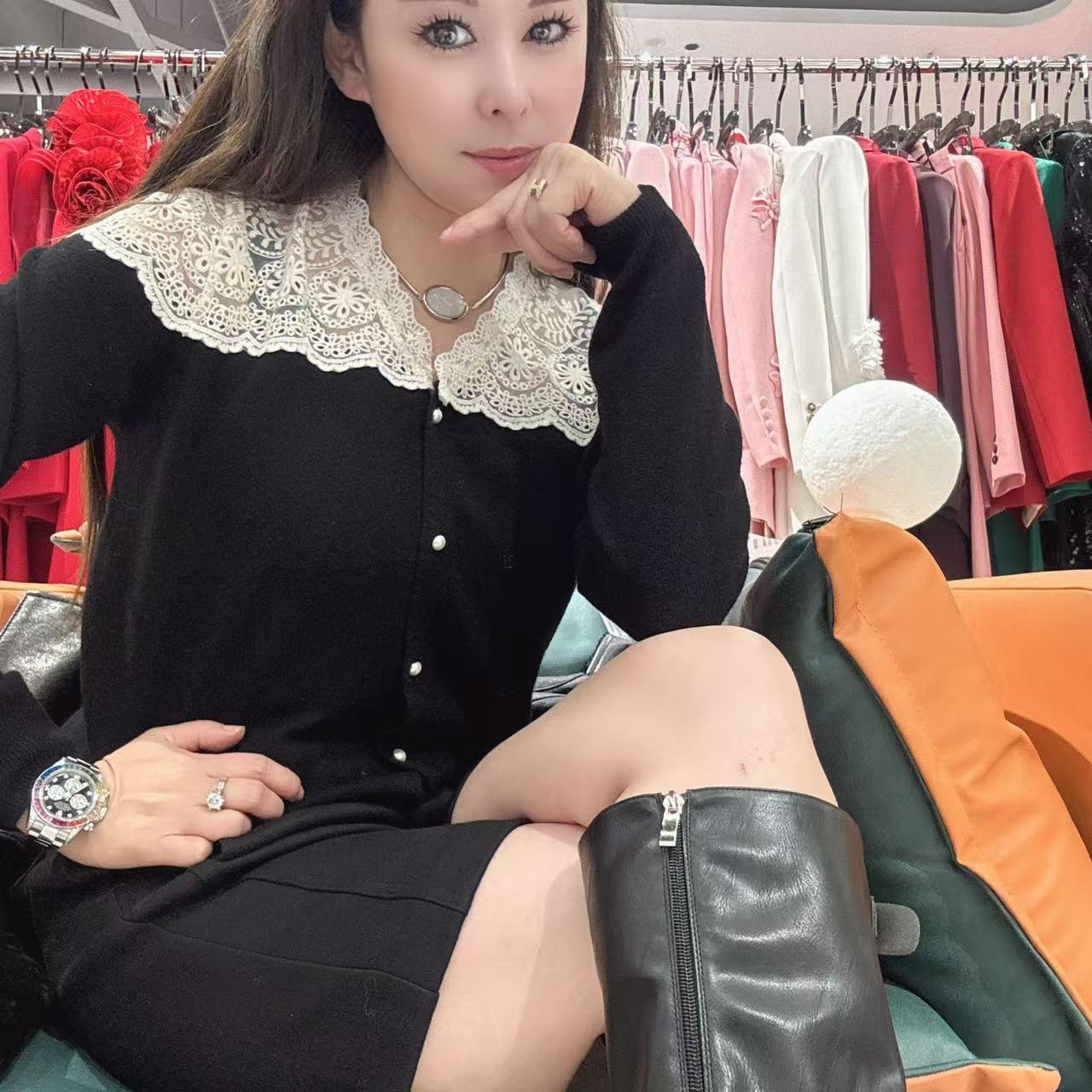 轻奢撞色开衫羊毛针织时尚百搭上衣