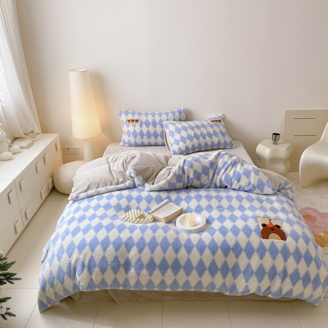 牛奶绒四件套秋冬加绒加厚双面防寒高克重舒棉绒印花卡通织标A类