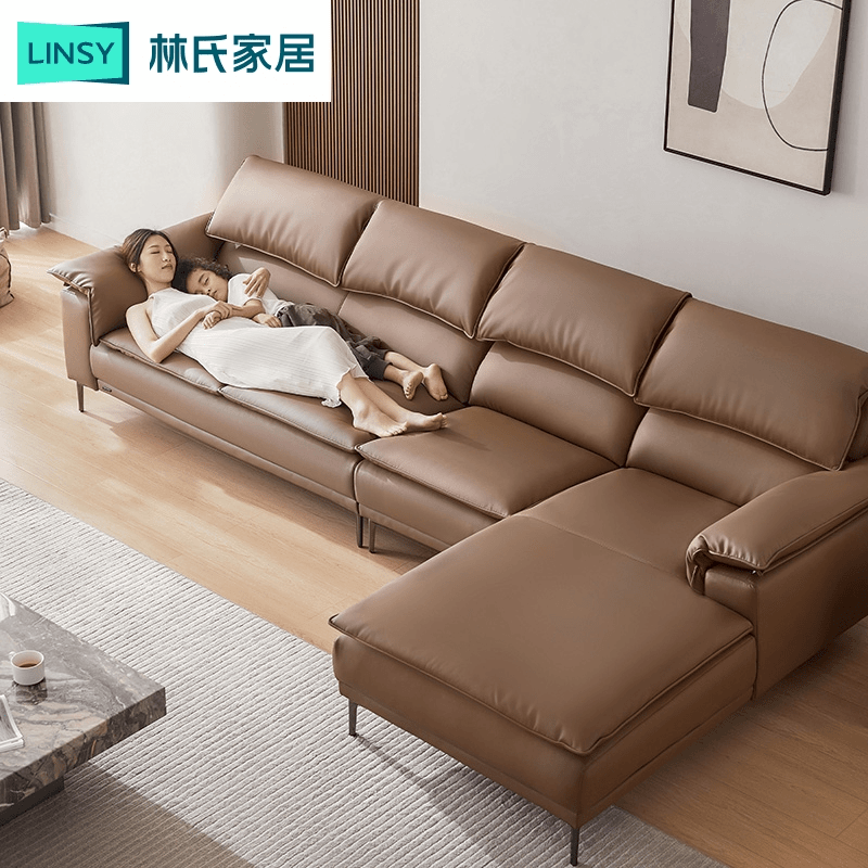 【严选】林氏家居现代简约牛皮沙发客厅2024新款直排沙发TBS246 ZH