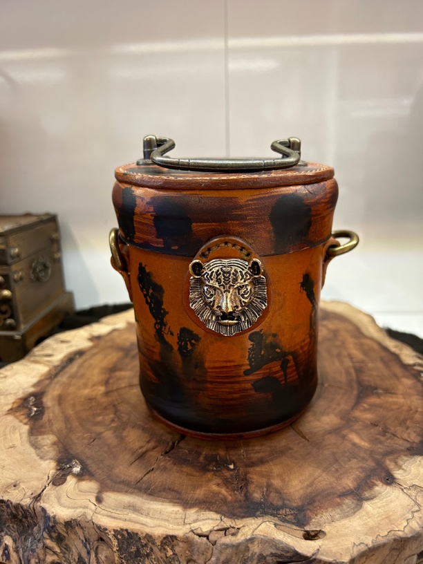 手工制作复古牛皮圆筒包手提包