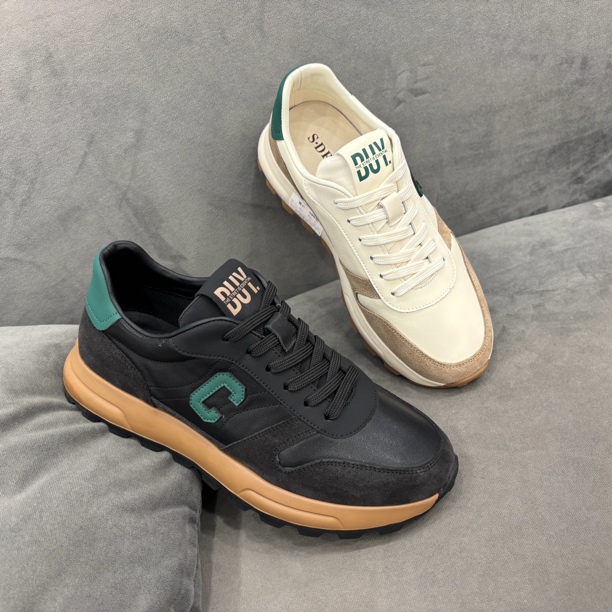 【圣帝罗兰】2024新款男鞋牛皮磨砂拼接时尚减龄平底休闲鞋