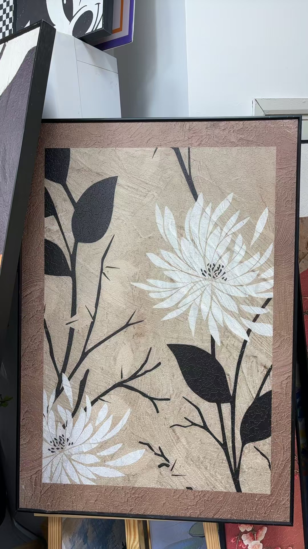 抽象花卉餐厅客厅玄关装饰画走廊尽头大幅沙发落地肌理板画