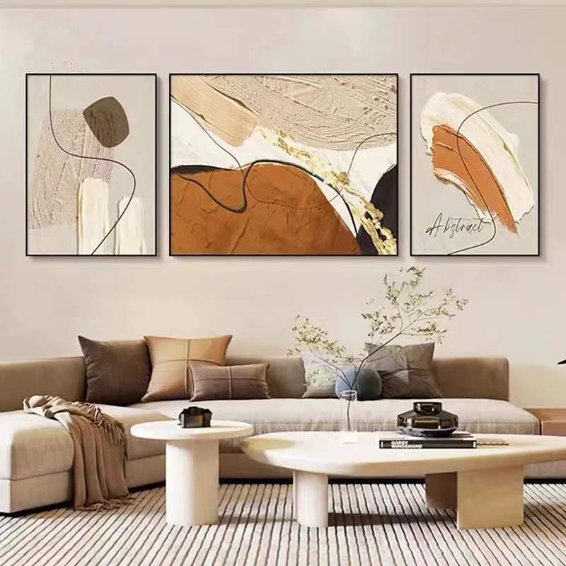肌理板画源头工厂抽象时来运转三联适合客厅餐厅卧室的挂画简约