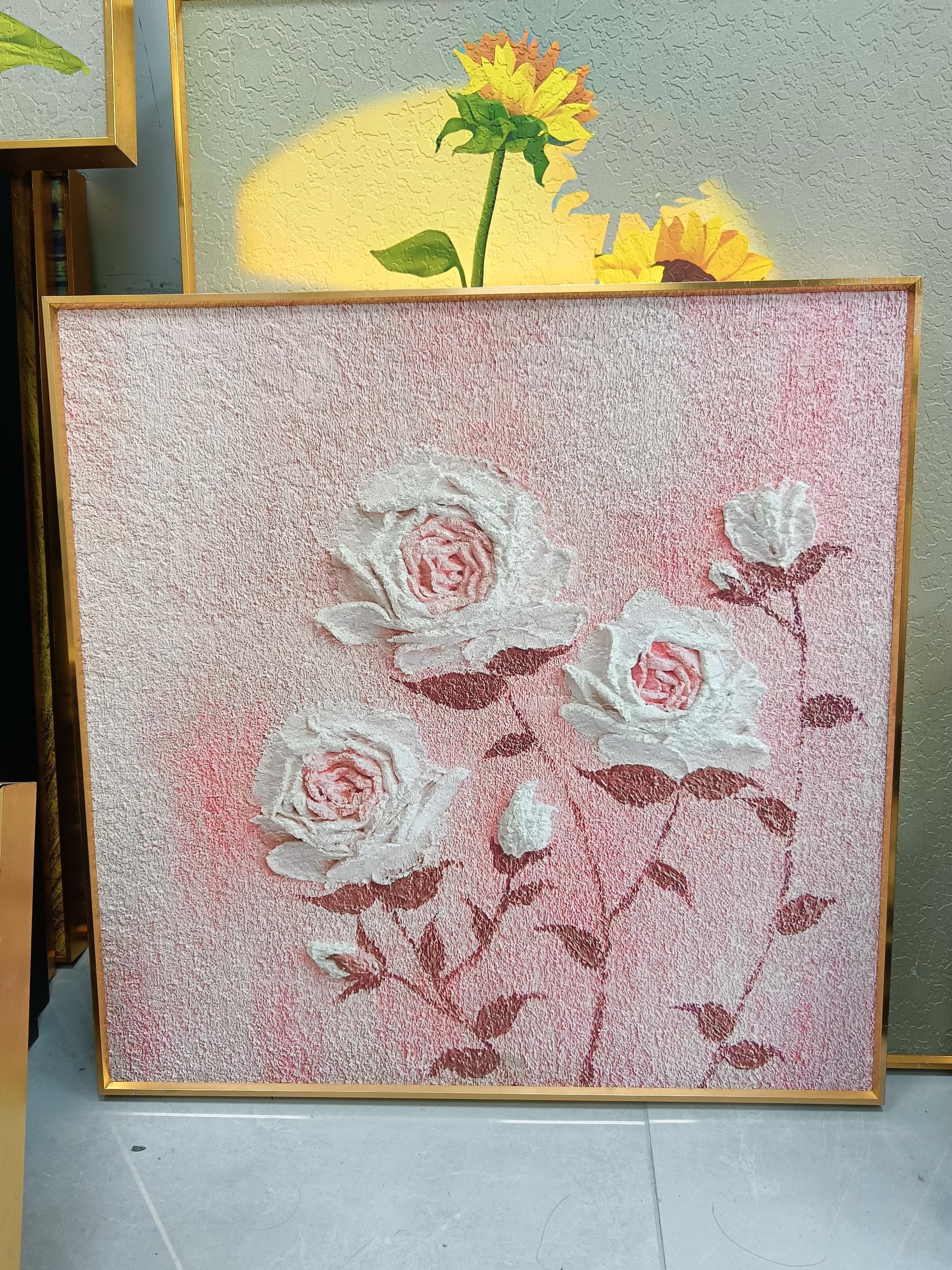 肌理板画玫瑰花北欧风餐厅卧室茶室客厅走廊玄关方形装饰壁画