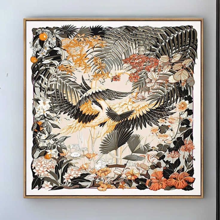 肌理板画比翼鸟中古风适合卧室客厅沙发餐厅装饰画品质装裱