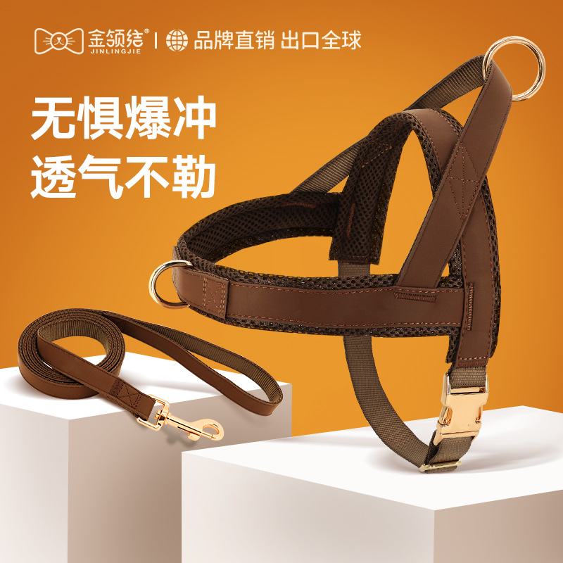 狗狗项圈牵引绳背心式胸背带金毛小型大型犬法斗拉布拉多狗绳脖圈