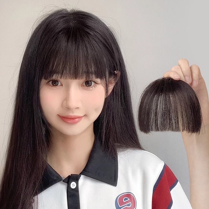 真发漫画齐刘海片女空气假刘海前额自然女全真发法式无痕隐形头顶