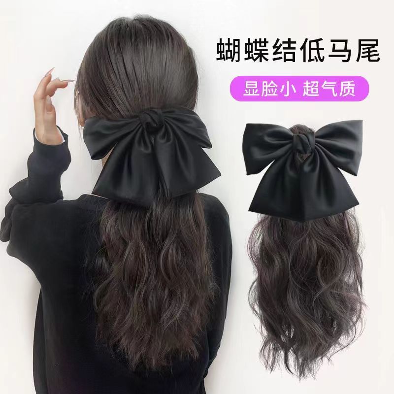 时尚马尾假发女蝴蝶结抓夹自然蓬松仿真发卷发假辫子长发气质网红