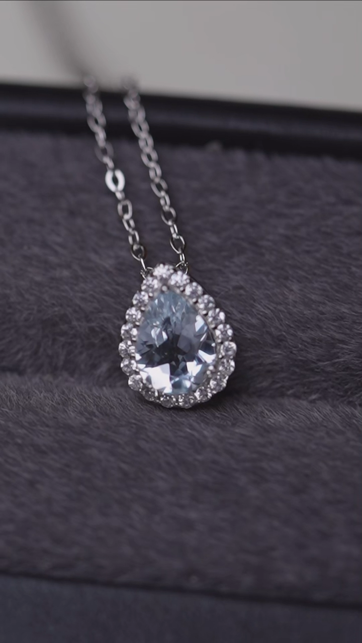 【闪购商品】海蓝宝石项链银S925镶嵌海蓝宝项链