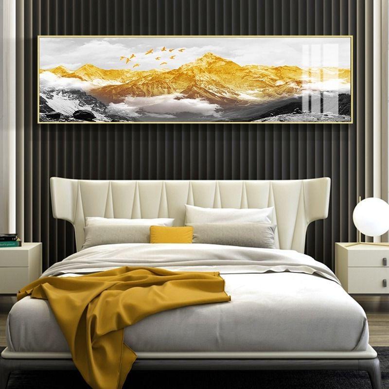 日照金山卧室床头画现代简约客厅沙发挂画晶瓷装饰画卧室风景画