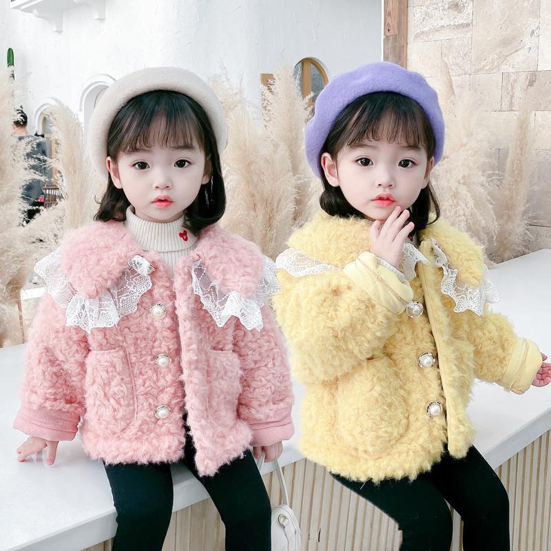 芭啦啦女童外套2020新款秋冬季韩版洋气女宝保暖皮毛一体儿童女孩