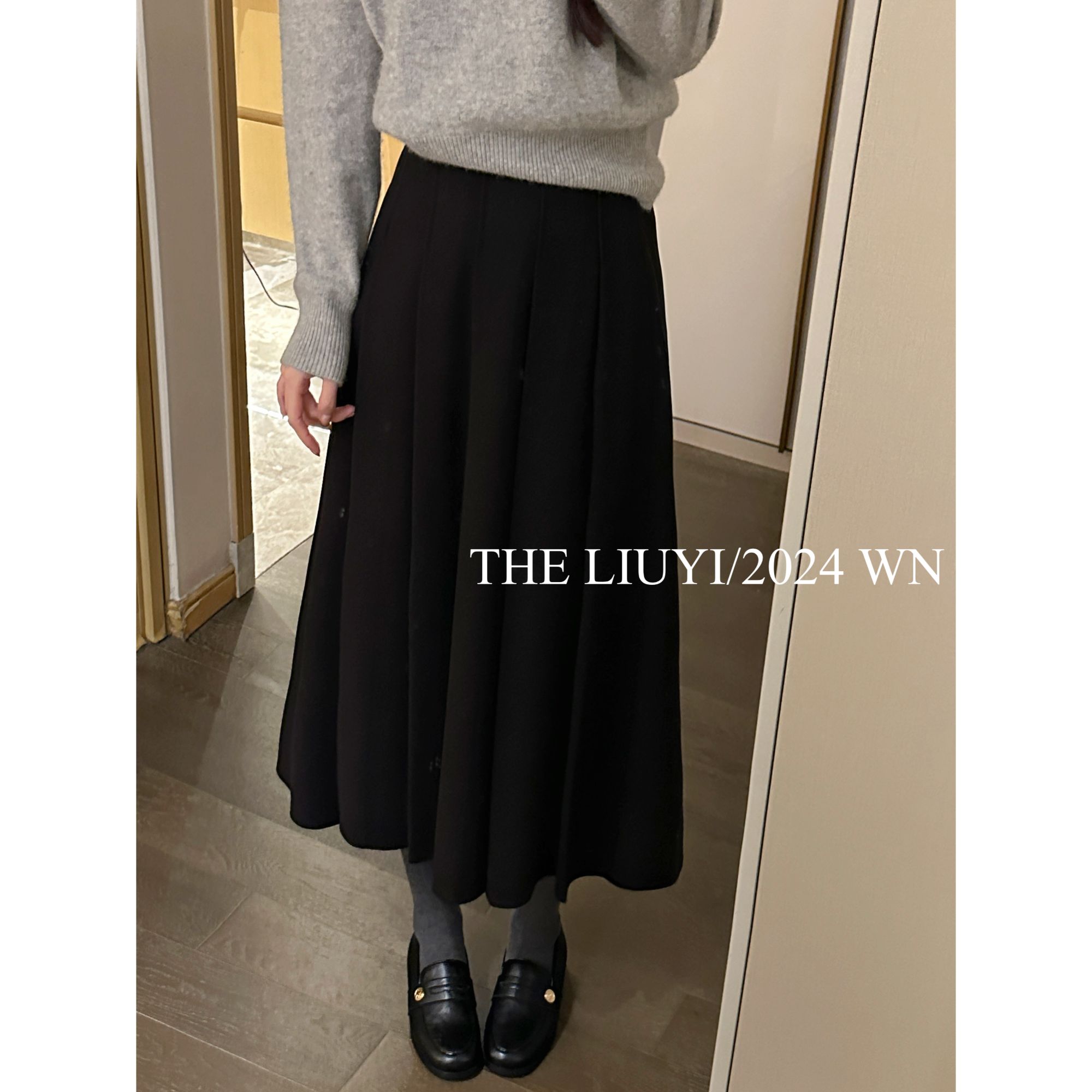 【LIUYI】冬季毛呢显瘦百褶半身长裙410273