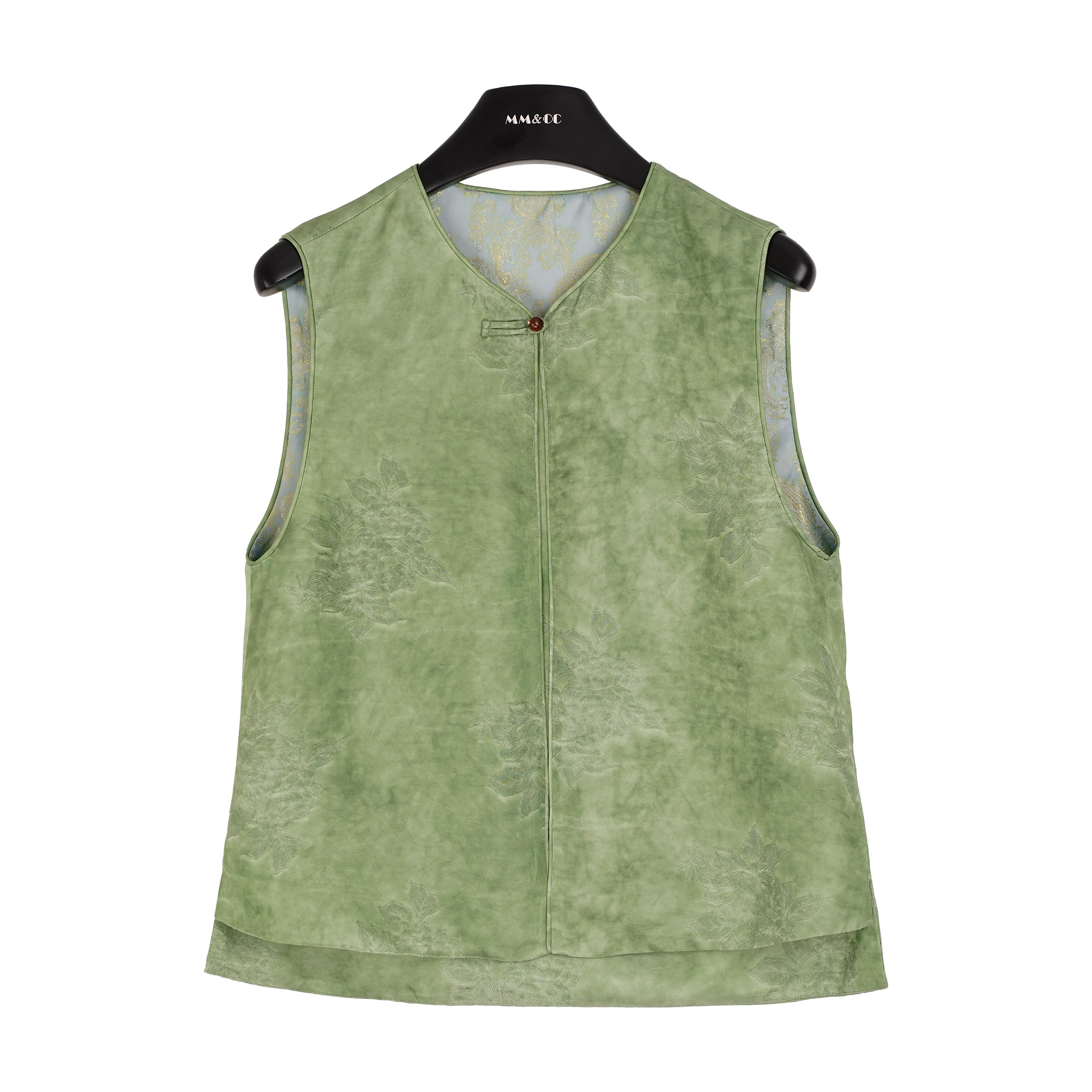 仫赐【百媚生】新中式国风植物炒色桑蚕丝马甲MCFMJ0109