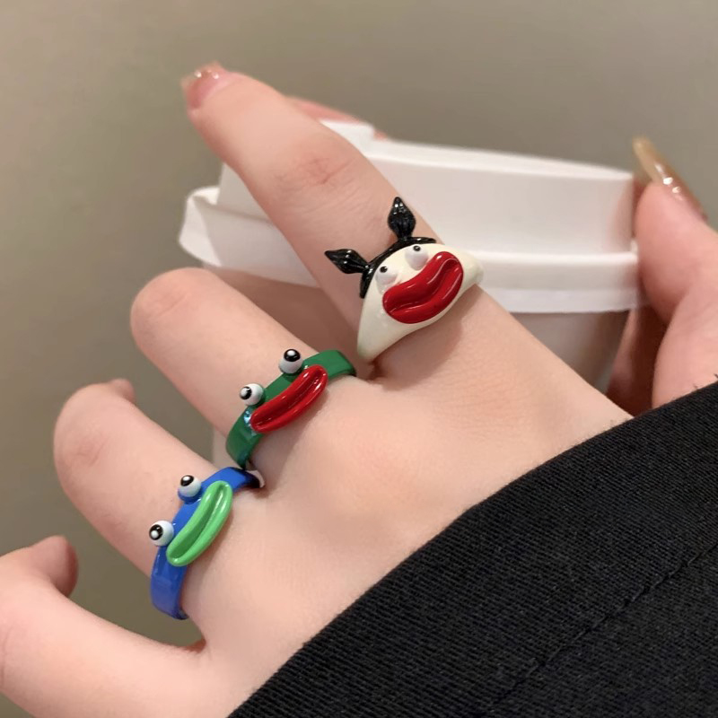 可爱香肠嘴独特丑萌开口戒指女时尚个性百搭食指戒小众设计感指环