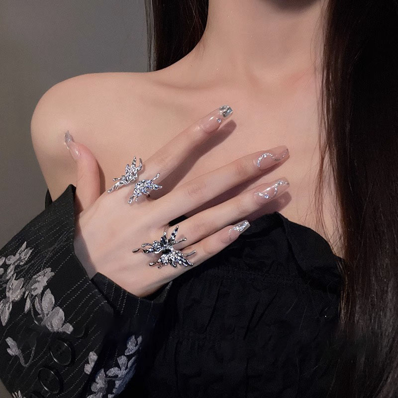 合金戒指 液态高级感蝴蝶开口戒指女ins潮冷淡风时尚个性食指戒